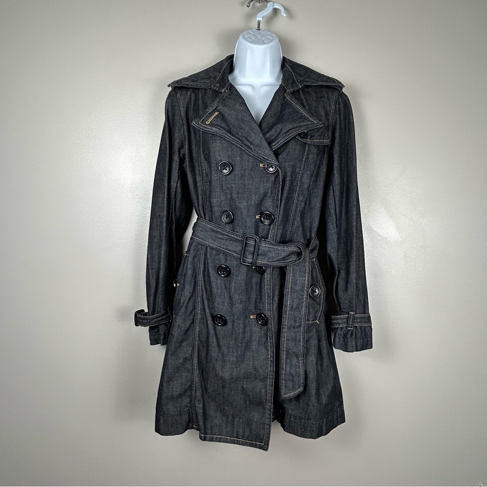 Gap 1969 Ltd Edition Denim Trench‎ Coat Womens Small Indigo Double Breasted Prep